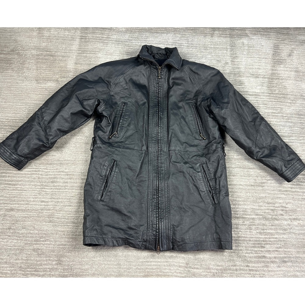 Wilsons Leather Jacket Mens S Black Parka Quilted Lining Zip Pocket Mid-Length